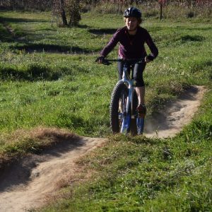 Fat bike fun riding a single track mountain bike trail.