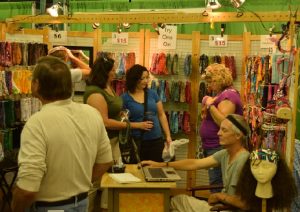 In the Minnesota State fair's Merchandise Building find a wide variety of headband for underneath the helmet.
