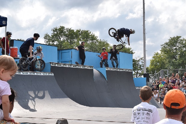 Take a load off your feet and watch the BMX'ers perform some stunts, at the X-Zone of the Minnesota State Fair.