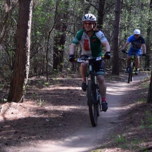 Lebanon Park fun is a picture we shoot this summer of a mountain biker on the Penn Cycle Team having fun in the park, near Lakeville, MN.