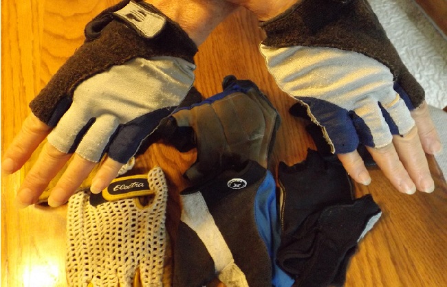 Here is an assortment of clean biking gloves you may have that should be washed periodically to eliminate odors.