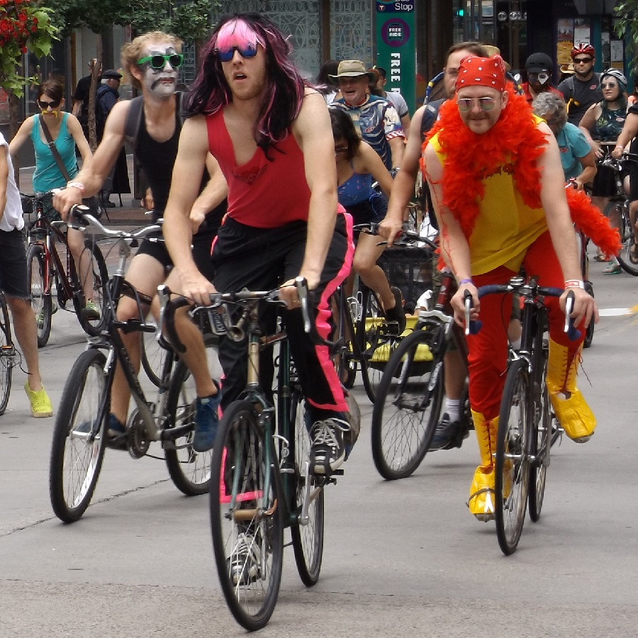 When choosing a bike friendly Halloween costumes make sure excess fabric doesn't dangle down to low to get caught in a wheel or gear.