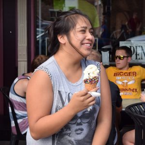 Its ice cream smiles Sunday and this cyclist has stop at her favorite sweet shop for the flavor of the day.