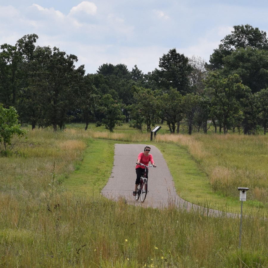 You will find miles of paved trails running through parks and along major roads here.