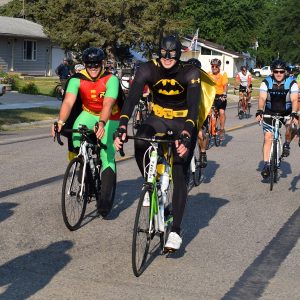 Holy pork chop! We spotted Batman and Robin ridding bicycles on RAGBRAI (Register's Annual Great Bicycle Ride Across Iowa) last week.