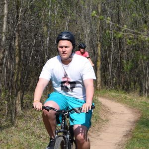 Another mountain biker having fun in Lebanon Hills Park.