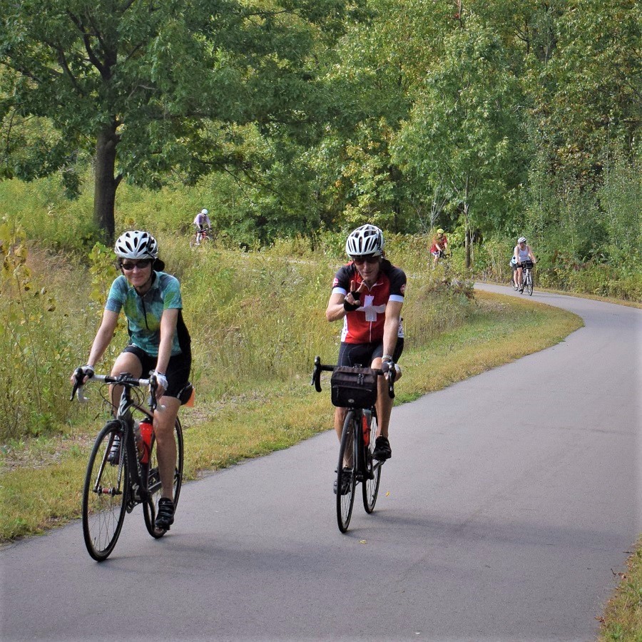 This newly completed section of the Mississippi River Regional Trail offers cyclist an occasional view of the river, bridges that cross deep ravines, prairie flowers that border along limestone bluffs.