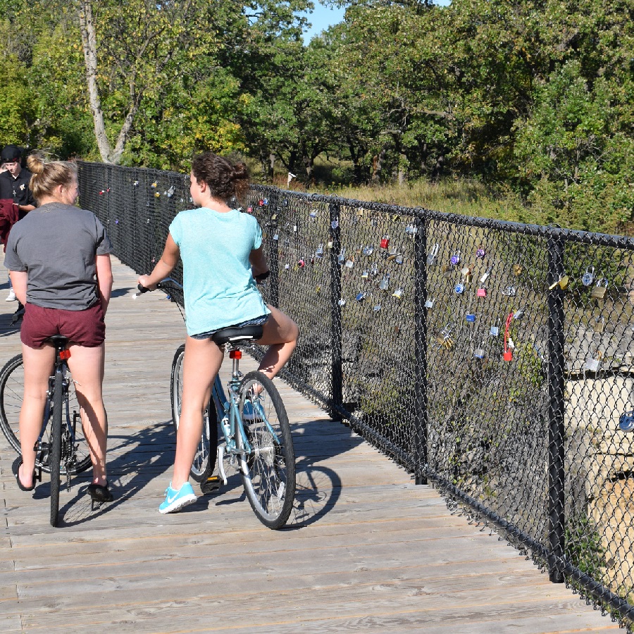 As you cross over the Vermilion River you will notice all the padlocks attached to the railing.