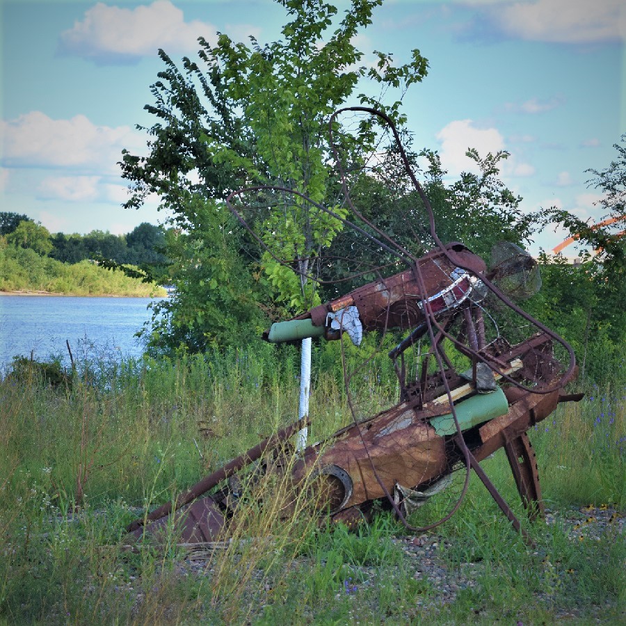 Just west of downtown Hastings, this metal sculpture was made from materials collected from the river clean up. 