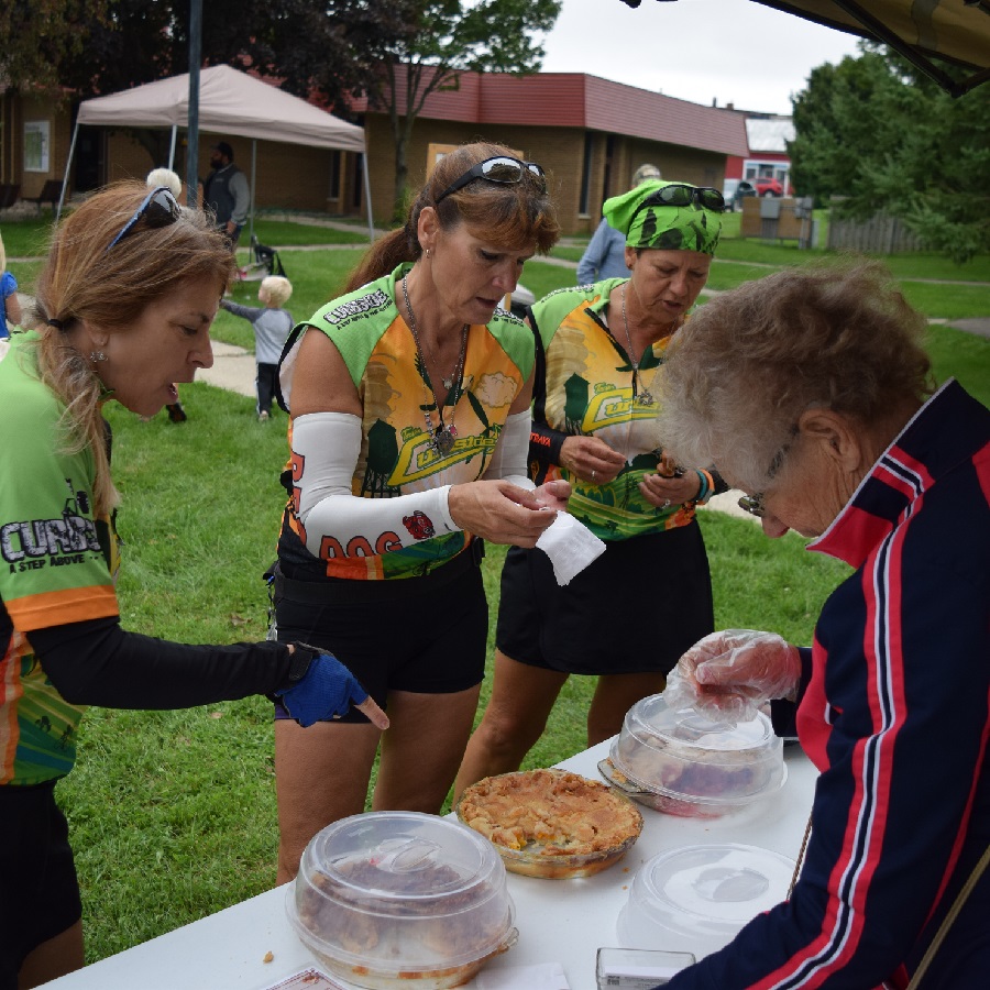 These lucky biker chicks found some desert samples at this table on the Root River Trail.
