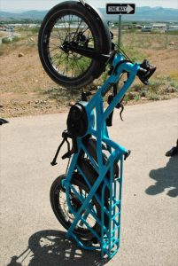 The GSD uses folding bike components and a really keen rack design makes storage upright easily
