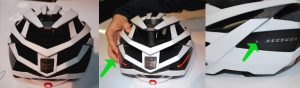 The Omni Bike Helmet, with photo receptor covered and lights on.