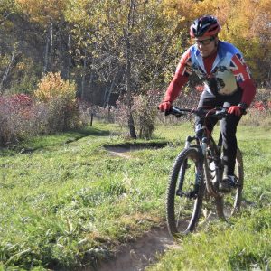 Mountain biking fun with the leaves turning and in their peak in many areas of the upper Midwest.