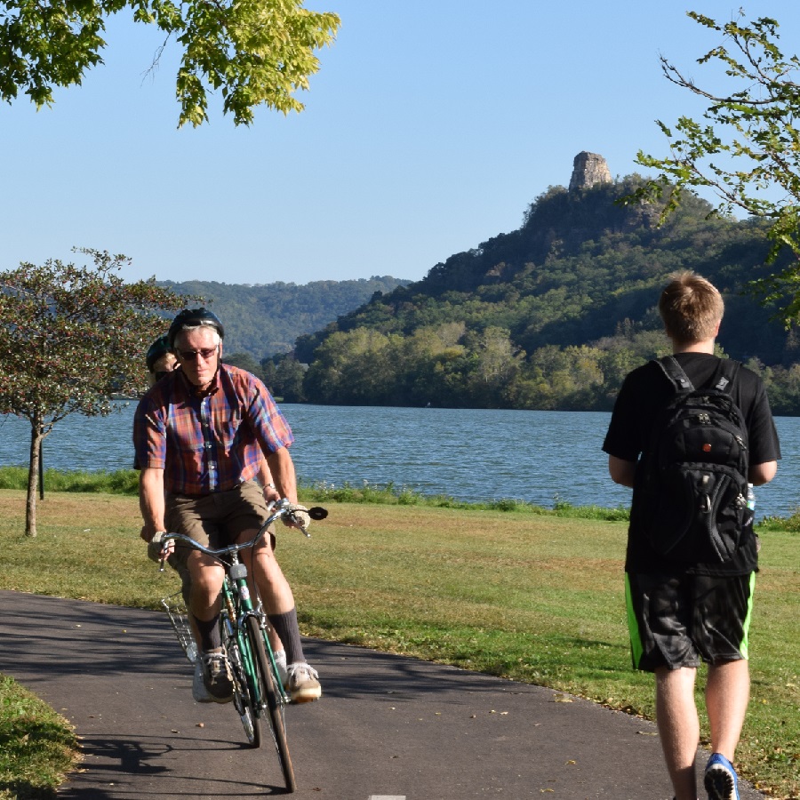 Riding or walking the trail around Lake Winona, enjoy the colors surrounding Sugar Loaf (Chimney Rock) in the background.