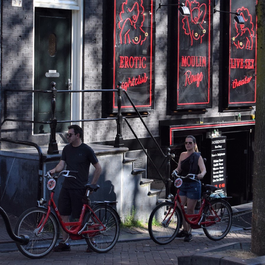 Passing through the Red Light District in Amsterdam