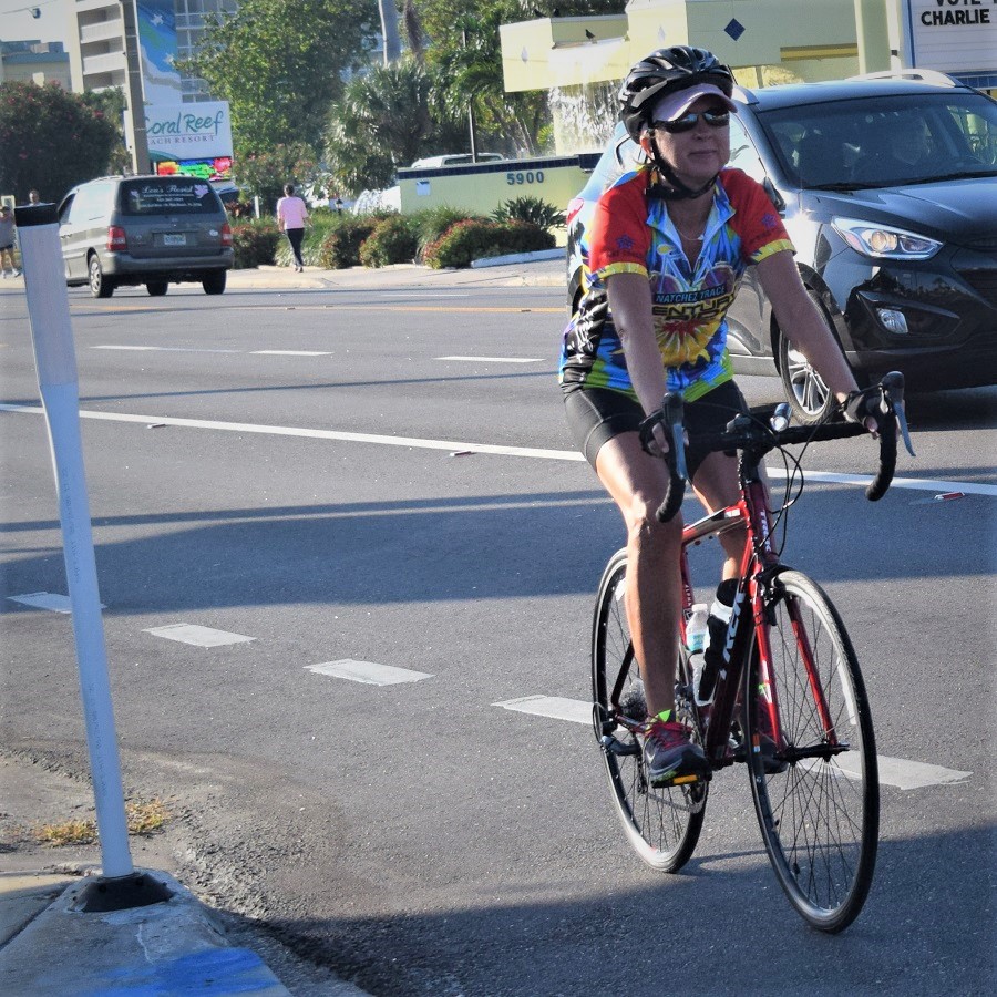 Using the areas bike friendly lanes to safely get up to the Fred Marquis Pinellas Trail.