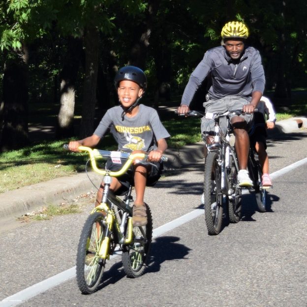 Memories of a peaceful Tuesday morning family ride this last summer on the Mississippi River Trail with dad following behind..