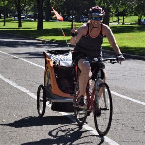 Here in this bike pic, this biker chick is having fun riding into the Monday morning sun across along Summit Avenue, in St Paul, MN. 