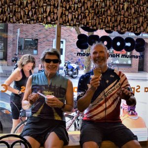 Its ice cream smiles Sunday around the world and here in the United States. Here at Two Scoops in Anoka, MN this biker couple enjoys a cool treat before continuing their ride around the Twin Cities Gateway (see maps).