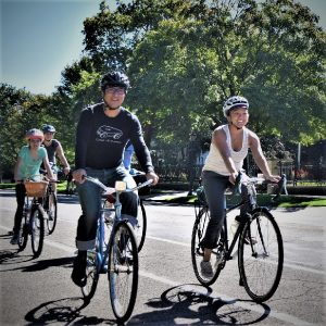 Fond summer memories riding the Saint Paul Classic Bicycle Tour, as this family of cyclists demonstrates riding down Summit Avenue, in St Paul's historic district.