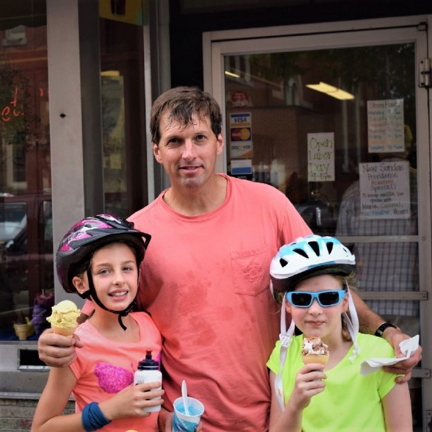On this Sunday, #eight of 30 Days of Biking, we look back at warmer days when this bike dude and his two daughters enjoy a cool sweet treat.