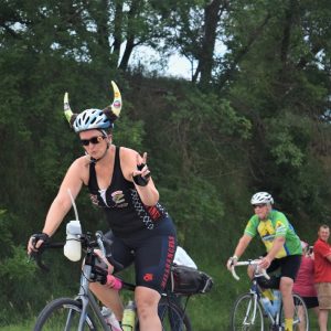 This Bike Pic Saturday we are showing you another biker chick proudly wearing here Vikings costume while riding across Iowa this summer. Along the way, it seems everyone had a good time. See more photos at RAGBRAI 2018.