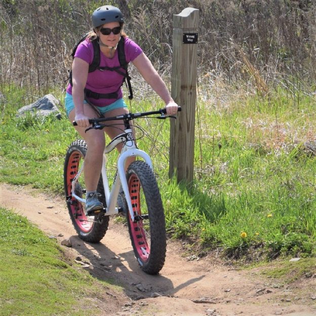 It's bike pic Thursday and another perfect day to be out on a fat bike riding the mountain bike trail. Here we found this biker chick out on the trail in Lebanon Hills Regional Park, getting ready for the Wild Ride, Sept 22, here.