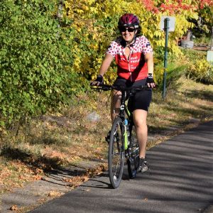 Enjoying the colorful trees along the trail as they get close to peak.