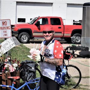 On this bike pic Sunday, this biker dude is in heaven carrying two dishes of his sweet treat choices for him and a friend. This picture was shot on this year's RAGBRAI  bike tour.