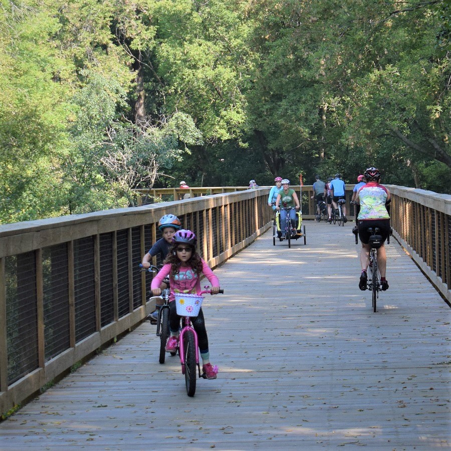 The NineMile Creek Trail through Edina works well for all ages.