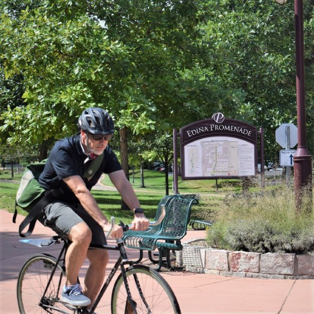 Fun riding through the Edina Promenade connecting the Nine Mile Creek Trail east and west.