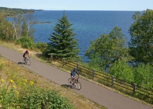 Riding along Lake Superior on the Gitchi Gami Trail.