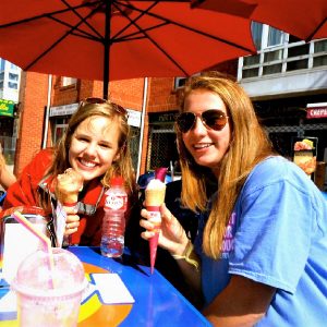 On this bike pic Sunday, looking through the archives, we found these biker chicks enjoying a tasty treat on a  stop at a local sweet shop with friends on their ride.