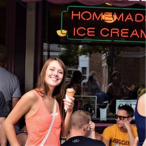 On this bike pic Sunday, with a perfect bold north weather day we found this photo of young biker chick enjoying a tasty treat.