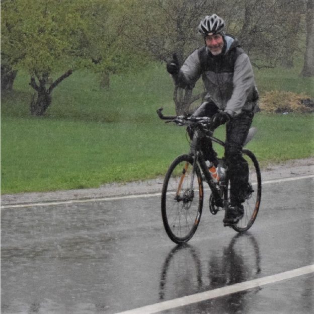 This Bike Pic Wednesday, we captured this biker dude riding in the rain on his commute to work in Washington County, near Stillwater, MN.