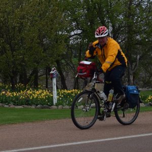 This Bike Pic Thursday, as trees are filling out and the tulips are popping, we caught this biker dude enjoying his surroundings.