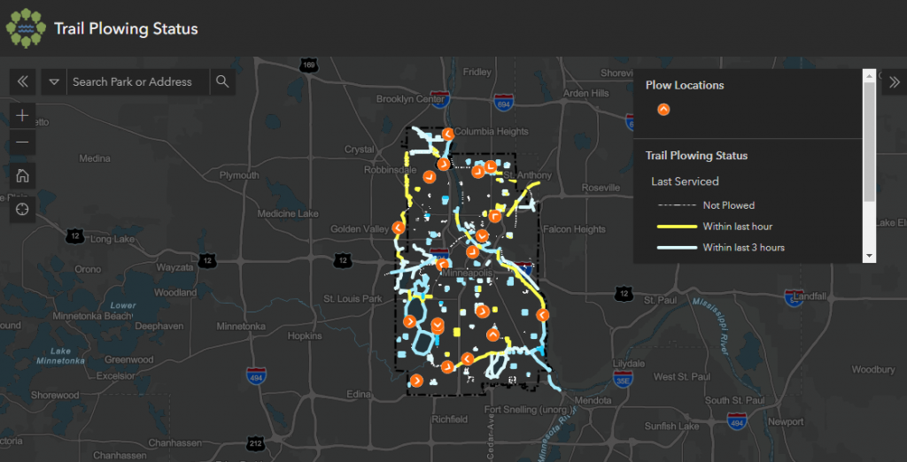 Minneapolis map app tells you Trail Plowing Status when it snows