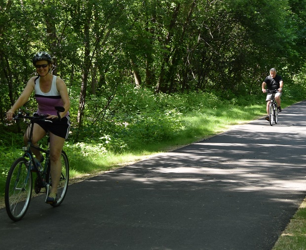 Riders enjoying the Browns Creek Trail as they roll into Stillwater,         MN, 