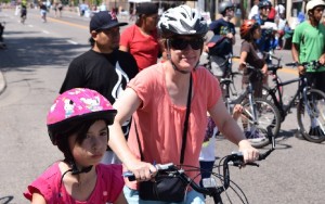 Bicyclists gather for an Open Streets fest in Richfield, MN.