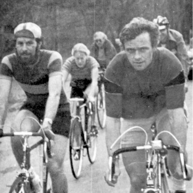 A pelaton of Minnesota Ironman riders from the early 70"s